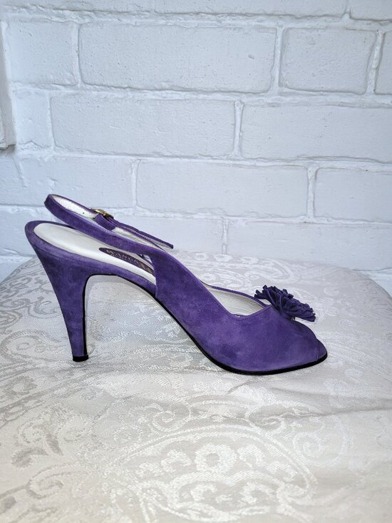 Vintage Purple Suede Slingbacks with Rosette Detail Size EU 39 - Picture 5 of 11